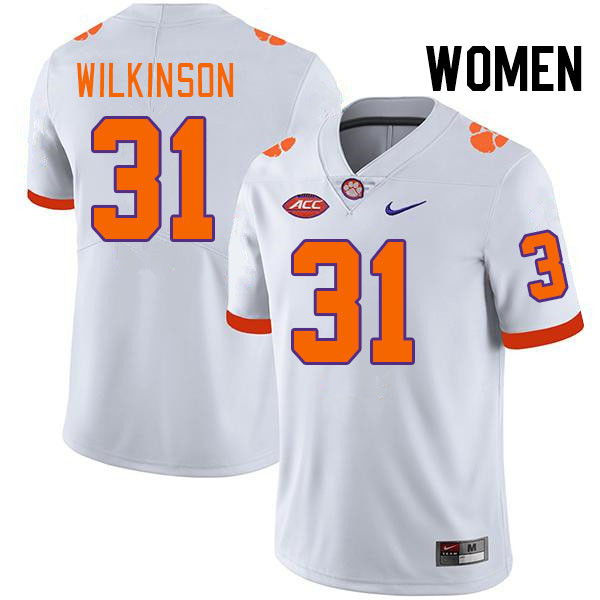 Women #31 Joe Wilkinson Clemson Tigers College Football Jerseys Stitched-White